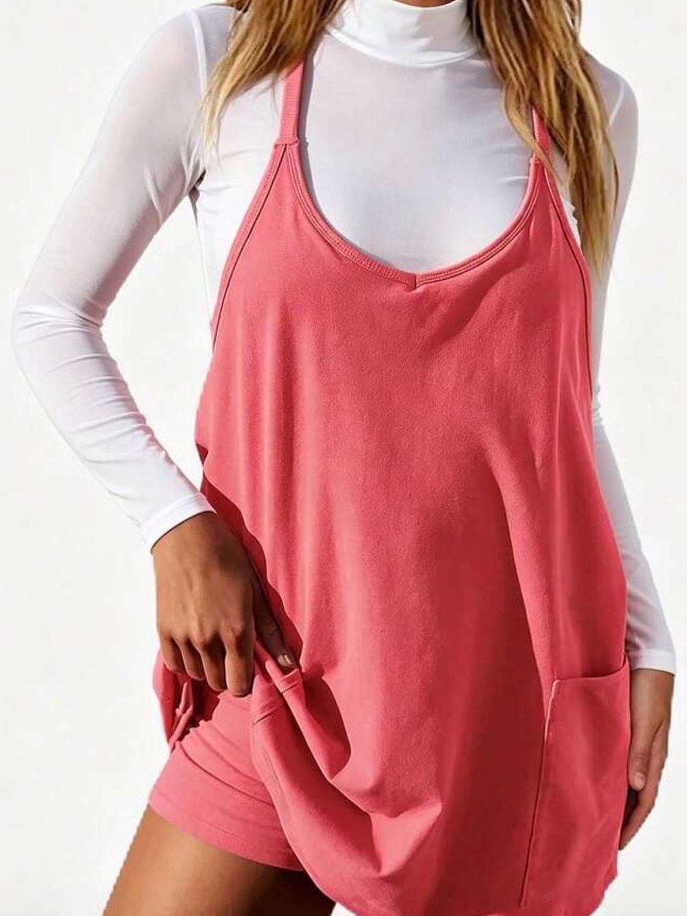 Women’s Coral Pink Scoop Neck athletic Dress with Pockets